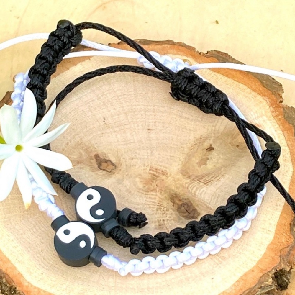 Yin-Yan relationship balancing harmony bracelet couples set. Handmade